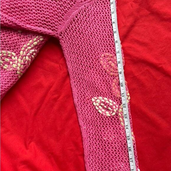 Y2K Sigrid Olsen Pink Knit Sweater w/ Floral Embroidery – Size S (2002) - Picture 6 of 8